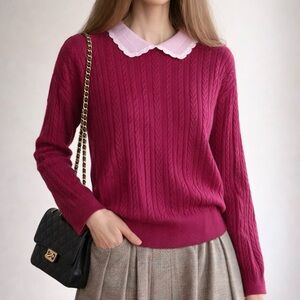 Paul & Joe Merino Wool Pink Cable Knit Collar Sweater FR 44 US L (12)